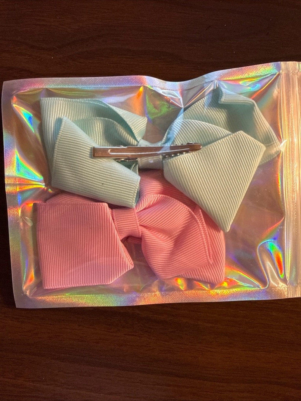Kids Ribbon Hair Bows - Pink and Light Blue